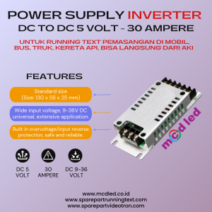POWER SUPPLY INPUT DC 9 – 36 VOLT OUTPUT 5 VOLT 30 AMPERE UNTUK MOBIL BUS TRUK – 5V – 30A