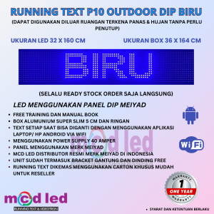RUNNING TEXT 32X160 CM P10 LED DIP OUTDOOR WARNA BIRU UKURAN BOX 36X164 CM